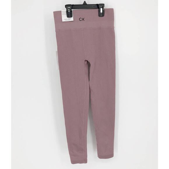 Calvin Klein Womens 7/8 Leggings Small Dusty Pink Stretch High Waist Ribbed NWT - Picture 4 of 10